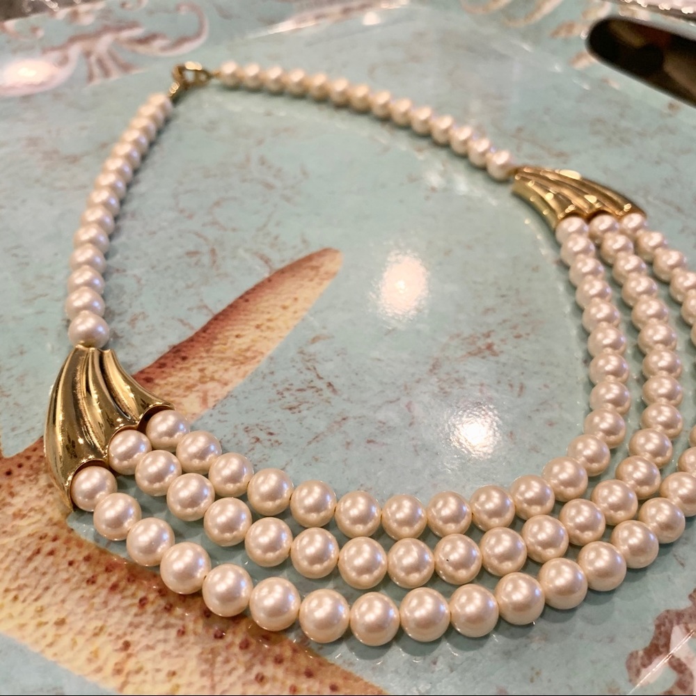 Napier Faux Pearl Necklace w/ gold tones